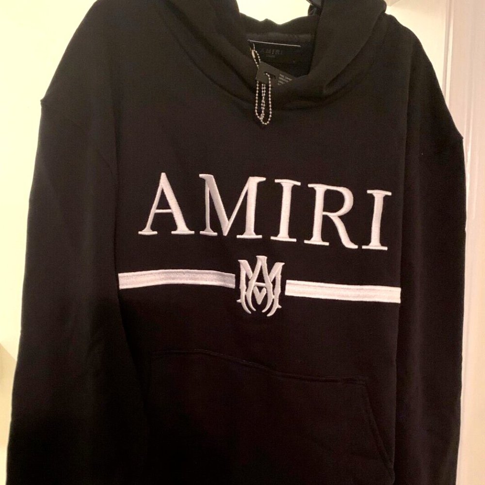 AMIRI MA BAR LOGO Embroidered Hoodie Black Size L New 100% Cotton - Picture 13 of 14